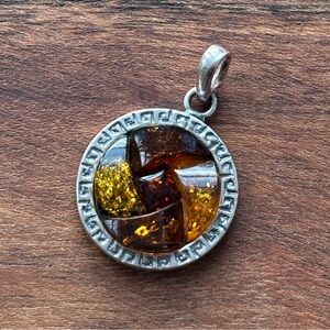 Sterling Silver Multi Baltic Amber Mosaic Pendant